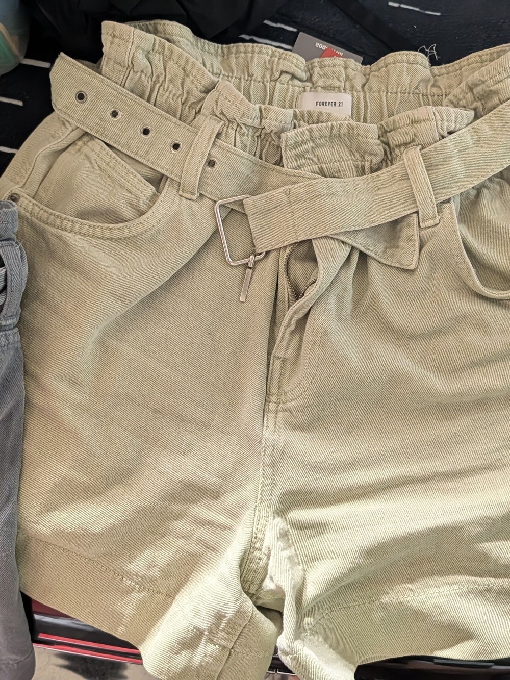 Forever 21 Olive High-Waist Paperbag Belted Shorts